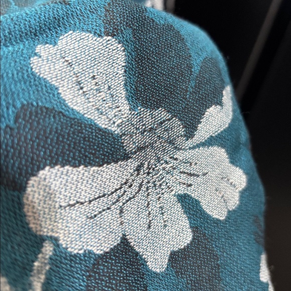 Ann Taylor Wrap/scarf, fringe trim, oversized,Dark Aqua/blue/gray - Picture 8 of 8